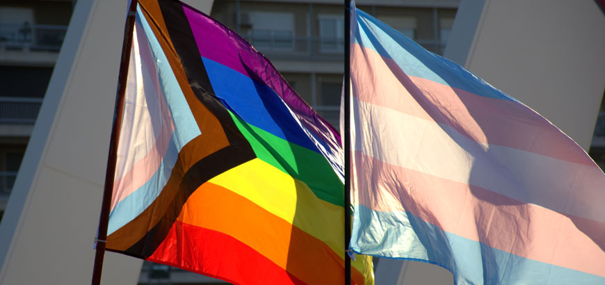 LGBTQ Pride flags waving