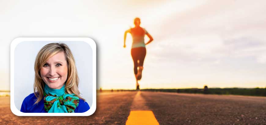 An image of Heather Easterling over a photo of a woman exercising