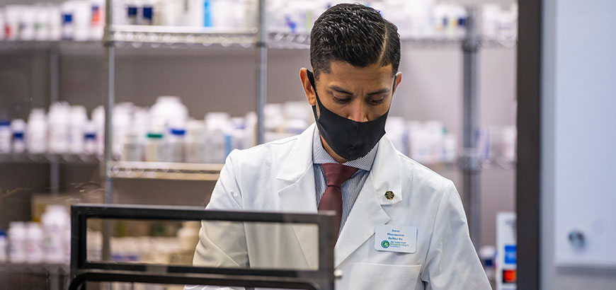 A pharmacist working in a pharmacy